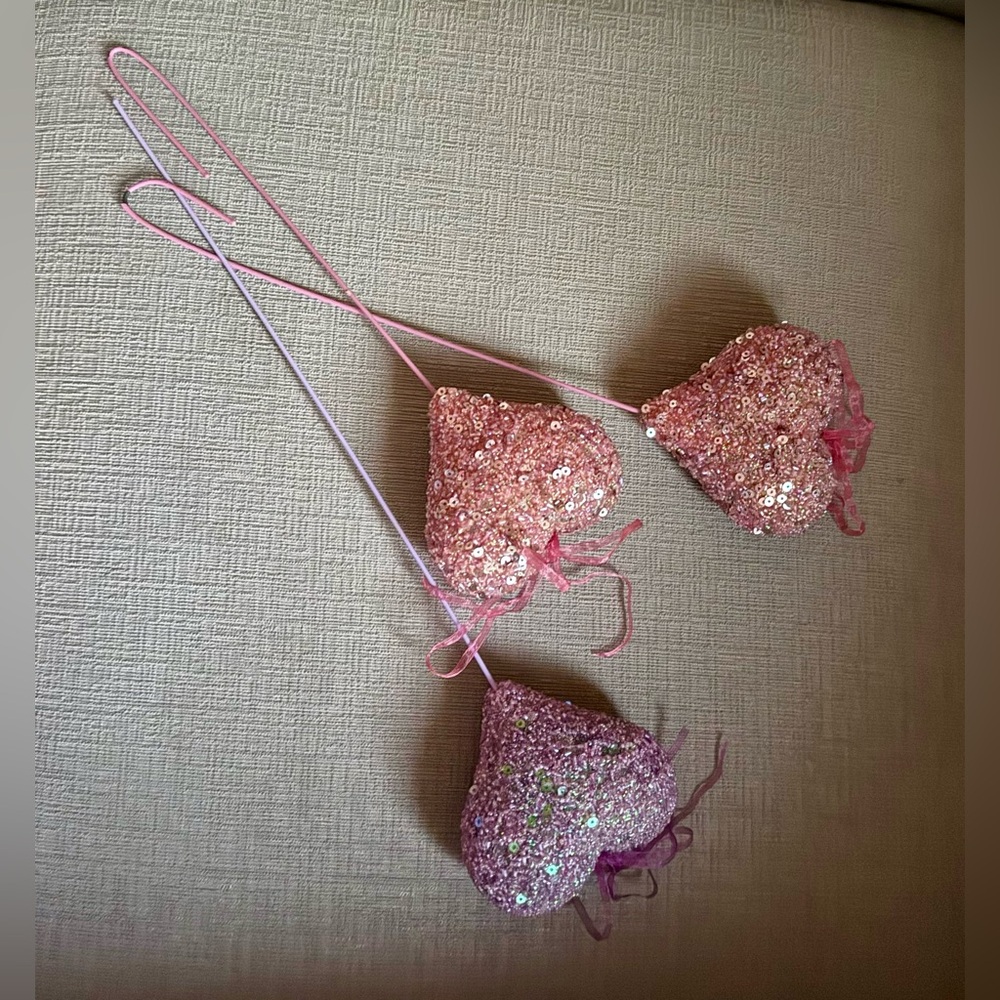 Set Of 3 pink Sequins Hearts. Home decoration. New - Picture 12 of 12